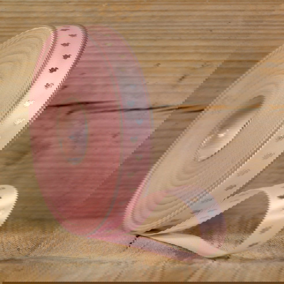 Roze Satijnlint met Hartjes - Kadopapier.net