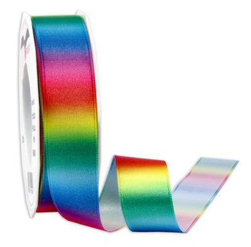 Satijn lint Regenboog kleuren 25mm x 20mtr - Kadopapier.net