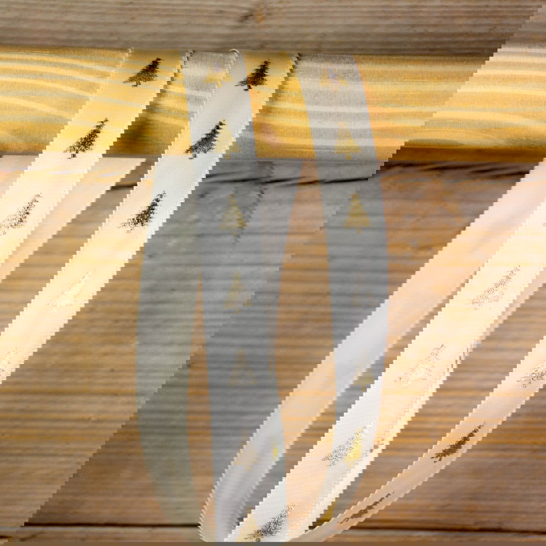 Satijnen Kerstlint Kerstboom Champagne - Kadopapier.net