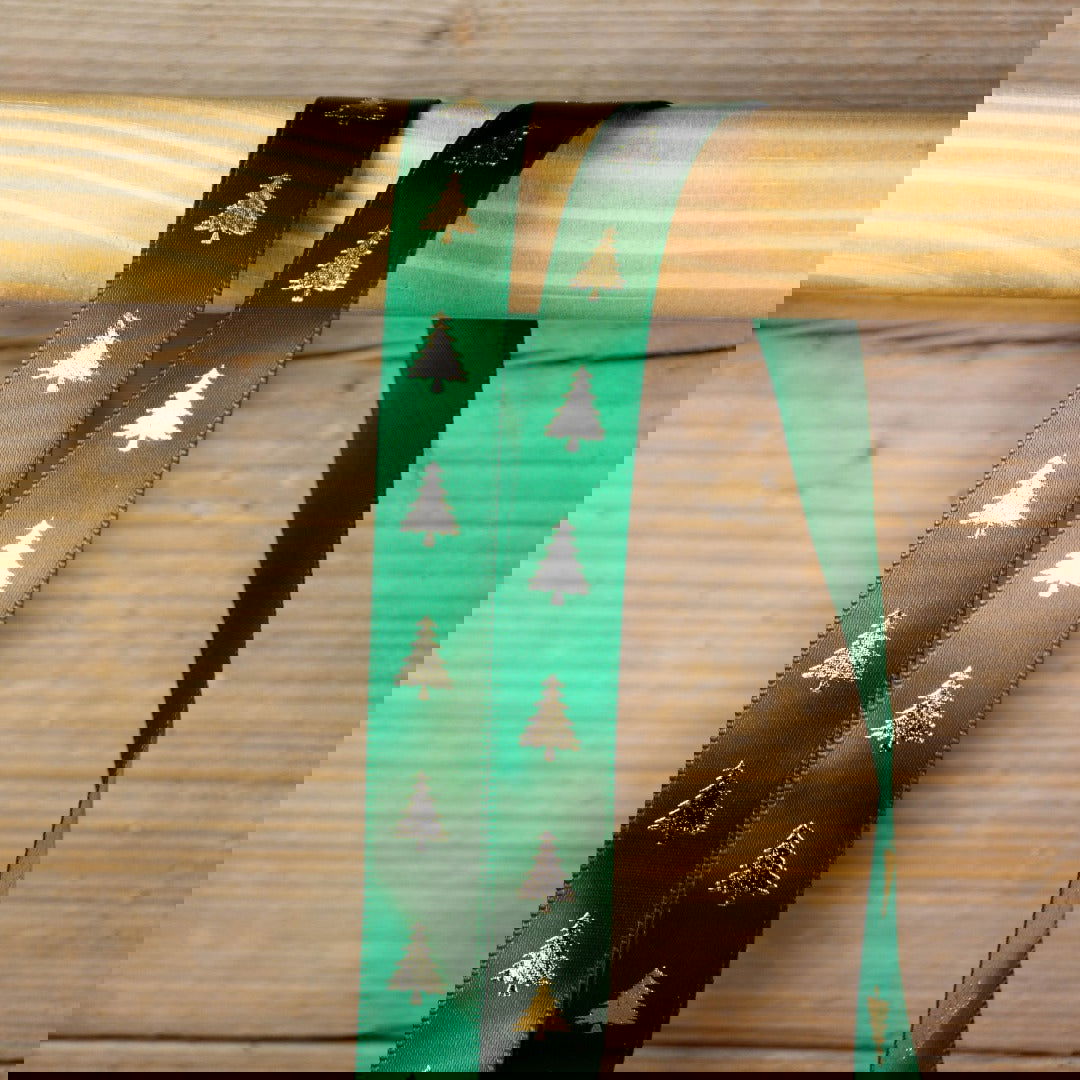 Satijnen Kerstlint Kerstboom Groen - Kadopapier.net