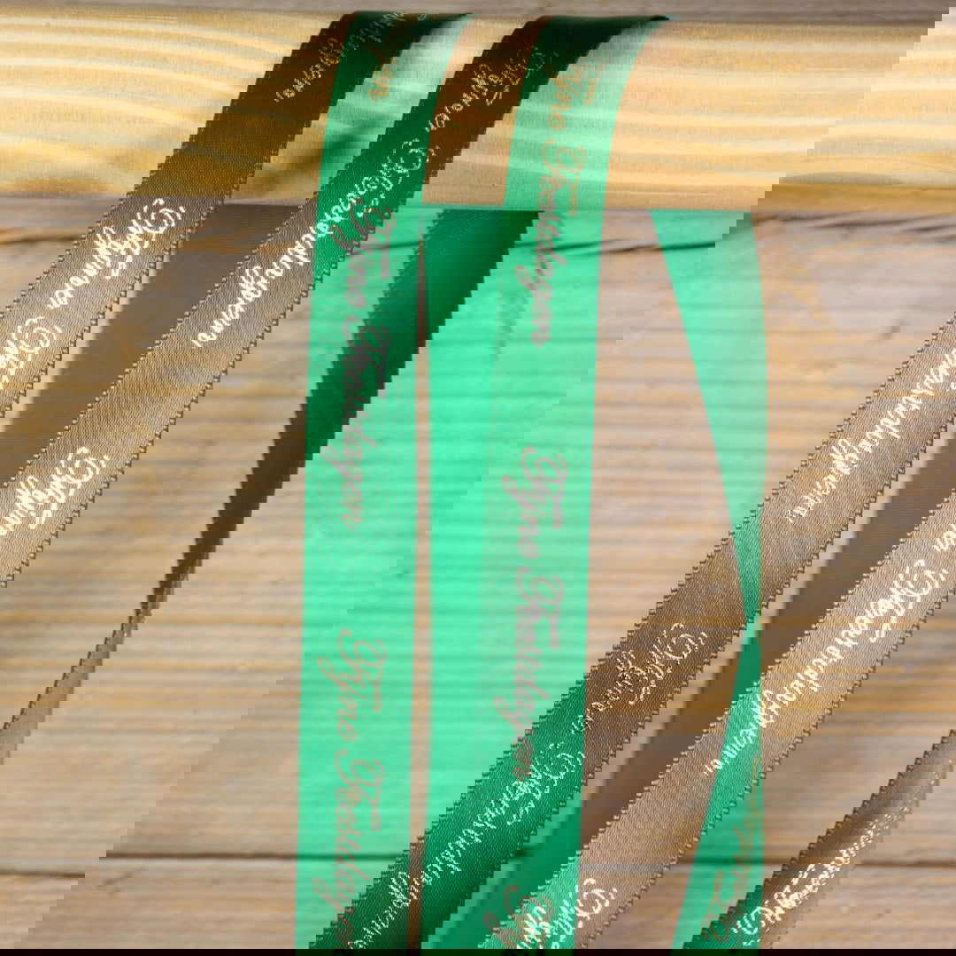 Satijnen lint Fijne Feestdagen Groen - Kadopapier.net