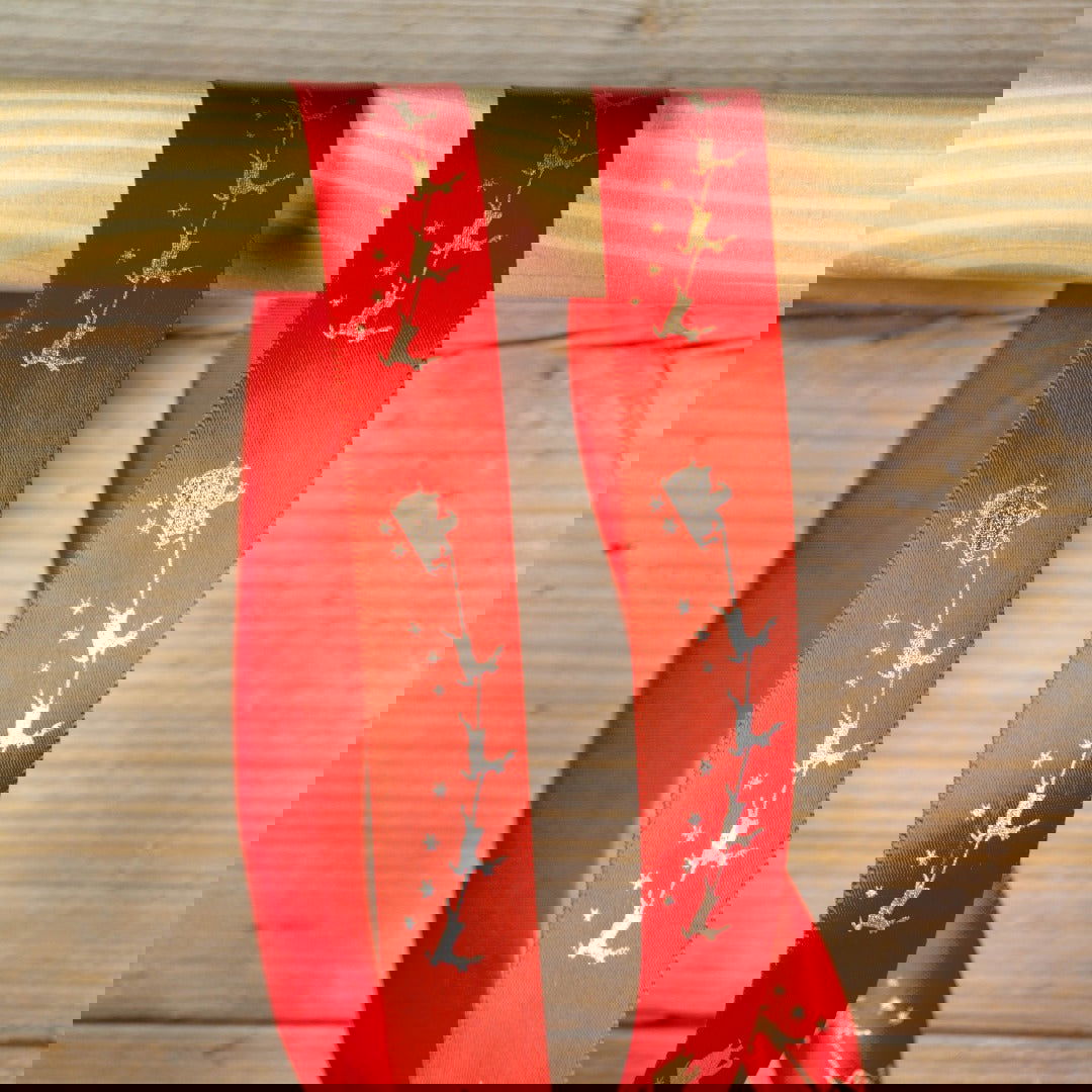 Satijnen lint Santa on Sleigh Rood - Kadopapier.net