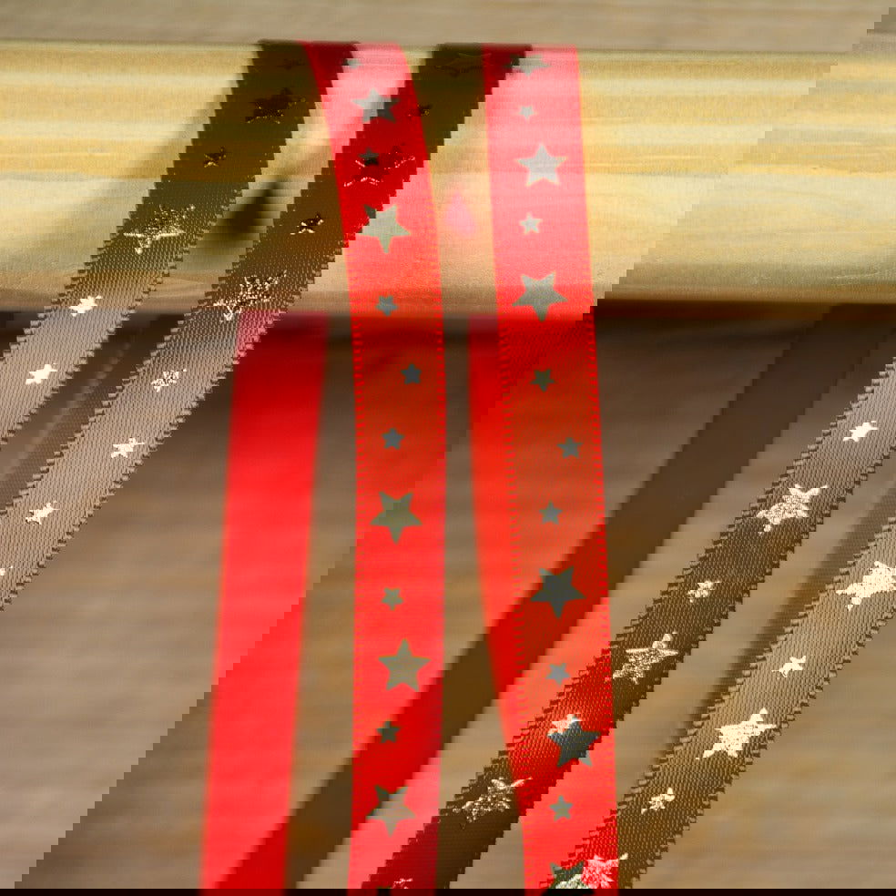 Satijnlint Little Star Rood - Kadopapier.net