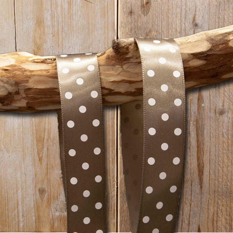 Satijnlint polkadots Taupe - Kadopapier.net