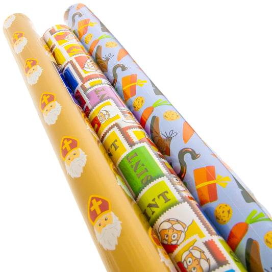 Sinterklaas paper Gold with Mitre and Staff - 70 Grams - 30/50 cm x 125 m
