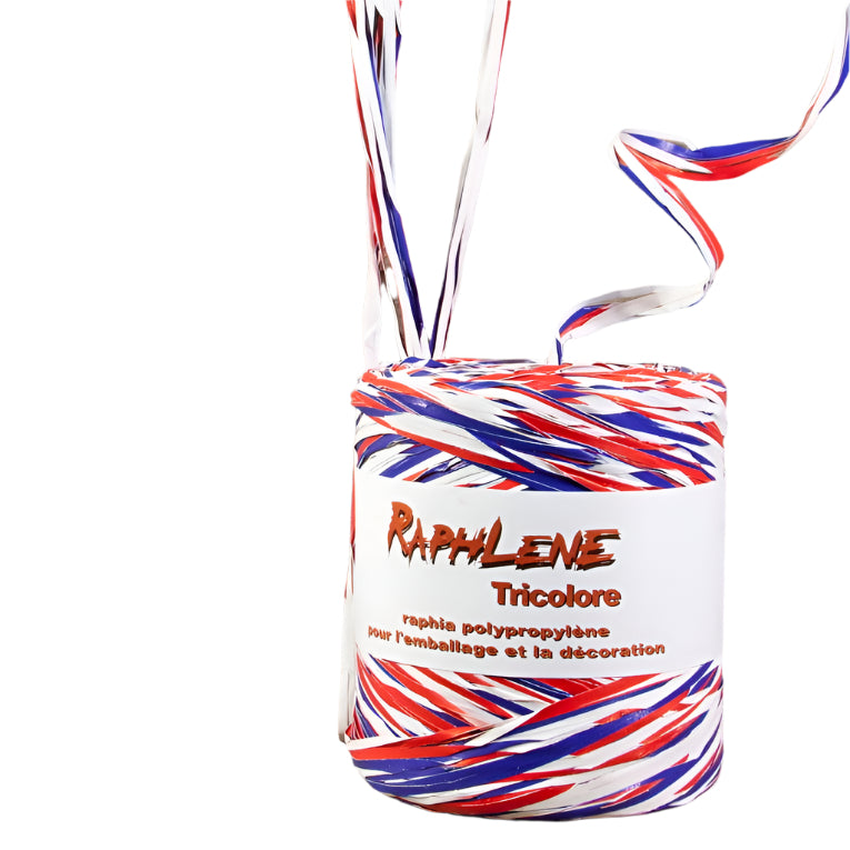 Synthetische raffia Rood-Wit-Blauw - Kadopapier.net