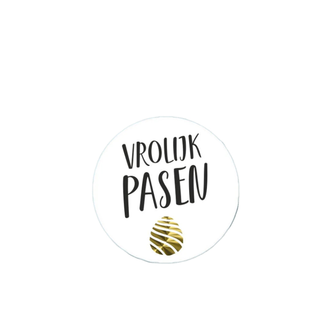 Wensetiket Vrolijk Pasen gouden Ei - Kadopapier.net