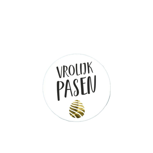 Wensetiket Vrolijk Pasen gouden Ei - Kadopapier.net