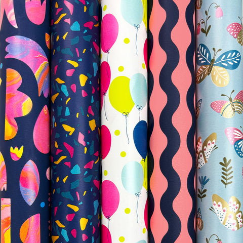 FSC-zertifiziertes Geschenkpapier für festliche Anlässe – Beschichtete Partydrucke 70x200 cm – 5 Rollen