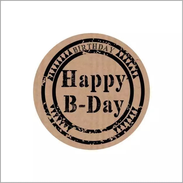Kraft Wensetiket – Happy Birthday – Rond Sluitzegel – 35mm – Zwarte Bedrukking – 500 stuks