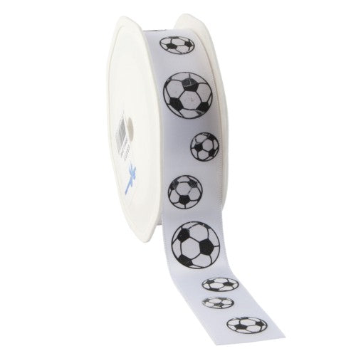 Luxury Satin Ribbon 'Football' 25mm x 15m – Perfect for sporty gifts and decorations!
