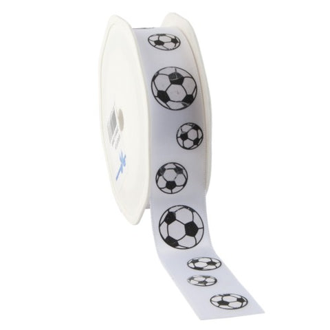 Luxury Satin Ribbon 'Football' 25mm x 15m – Perfect for sporty gifts and decorations!