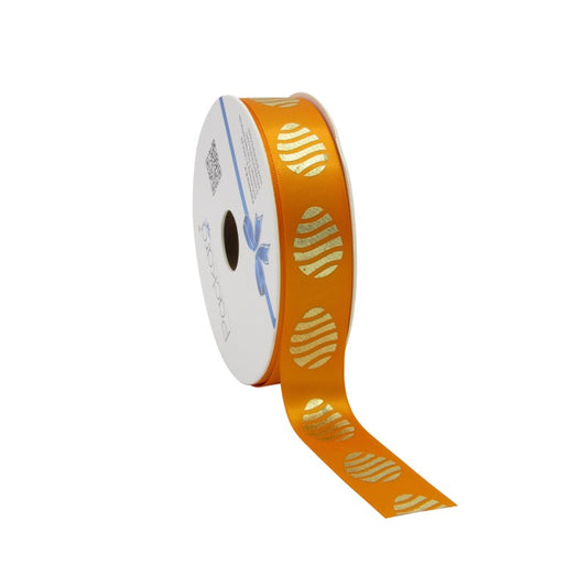 Orange Easter ribbon with golden eggs 23mm x 25m