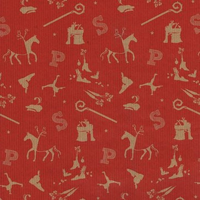 Sint Inpakpapier Kraft Rood met Sintfiguren
