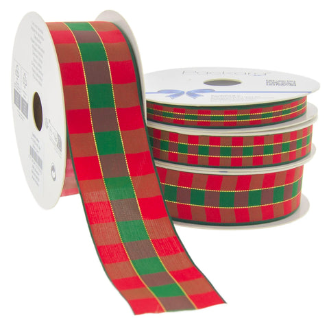 Rot-Grünes Tartan-Textilband mit Gold > 25mm, 38mm, 60mm | 1 Stück