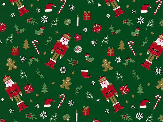 The Nutcracker rol kerstinpakpapier met notenkrakers op groen - Kadopapier.net